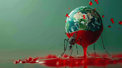 world health day, Healthcare and medical concept, world malaria day , mosquito sucking blood from earth 