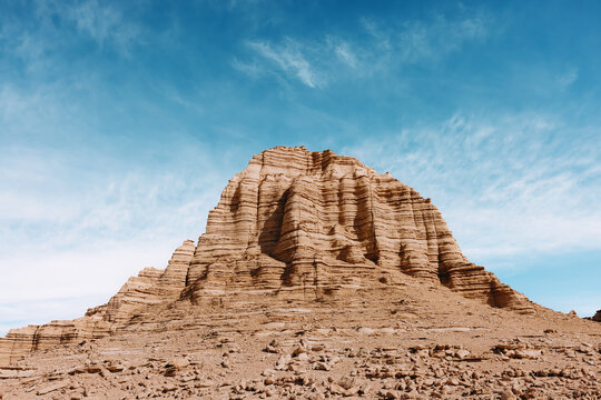 Majestic Sandstone Butte under Blue Sky