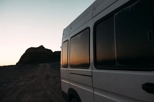 Van Parked at Desert Dusk