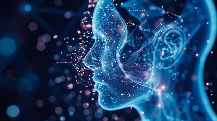 Illustration of human head. Ai and human integration concept.