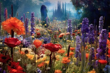 Fototapeta na wymiar Blossom Harmony: Delight in the vibrant display of a flower garden bursting with color, where nature's palette creates a harmonious symphony.