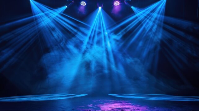 Illustration empty stage concert with lighting against a dark background. AI generated image