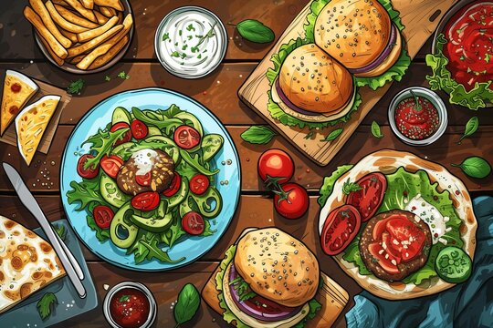 A Painting of a Table Full of Food