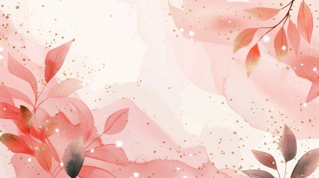 Luxury watercolor style wallpaper pink flower and botanical leaves. AI generated image