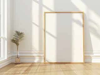 Blank picture frame on the parquet floor in room
