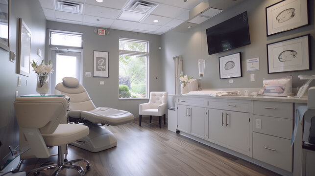Clean, modern and white interior of hospital clinic or patient office.