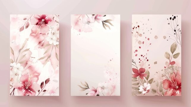 Luxury elegant wedding invitation card with beautiful nature watercolor flower, AI generated image