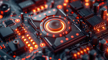 complex and modern GPU card with circuit and colorful lights and details - AI Generated
