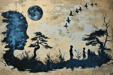 Person With Full Moon Painting