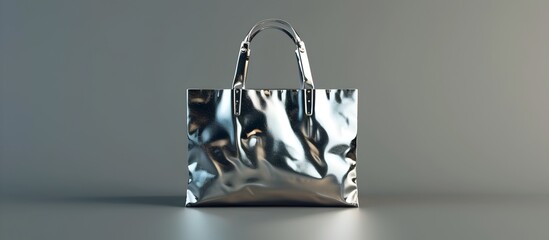 Shiny Silver Shopping Bag 3D Illustration, To showcase a high-end and luxurious shopping bag for retail and marketing purposes - obrazy, fototapety, plakaty