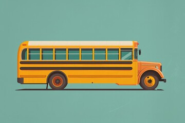 Yellow School Bus on Blue Background