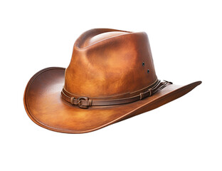 A brown cowboy hat with a brown band around the top
