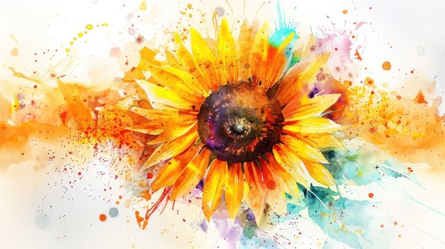 A beautiful yellow sunflower watercolor illustration in vibrant color toned. AI generated image