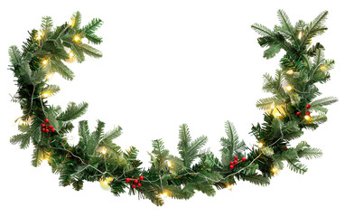 Whimsical Festive Garland Twinkling with Delightful Lights Isolated on Transparent Background PNG.