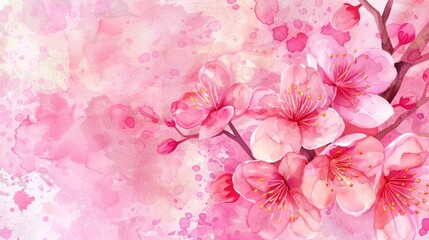 Beautiful cherry blossom flower watercolor splashes background,invitation wedding card, AI generated