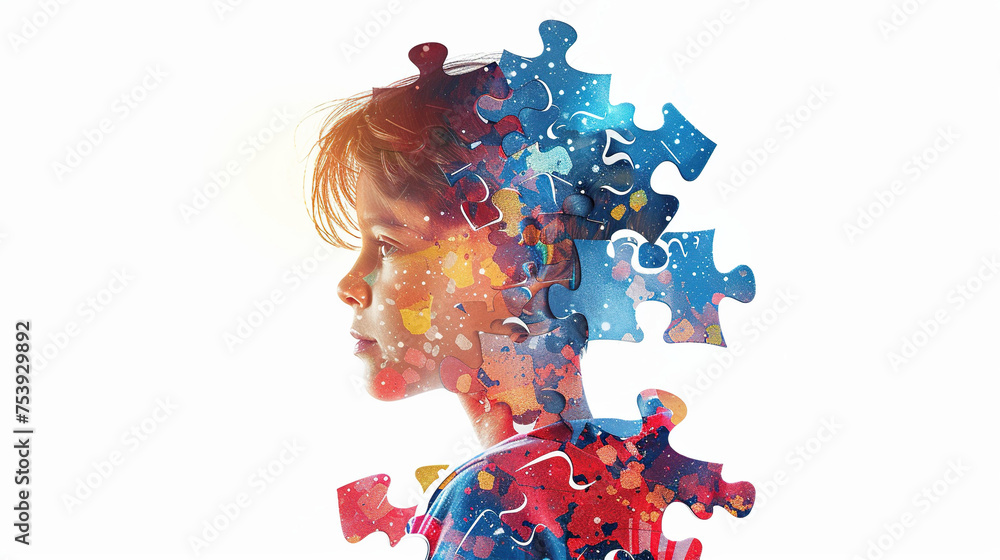 Wall mural a child with autism , autism awareness ,  Can be used for banners, backgrounds, badge, icon, medical posters, brochures, print and health care awareness campaign for autism