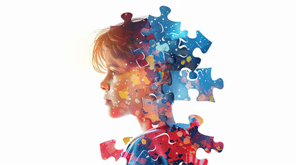 a child with autism , autism awareness ,  Can be used for banners, backgrounds, badge, icon, medical posters, brochures, print and health care awareness campaign for autism - obrazy, fototapety, plakaty