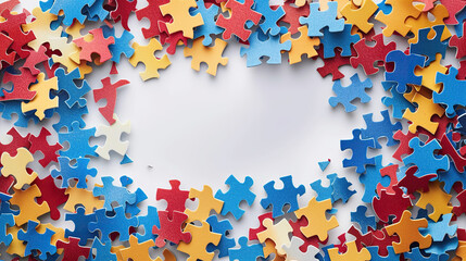 Autism Awareness Day, 2 April, colorful puzzle border card, poster or banner, Autism Spectrum Disorder concept, ASD, Syndrome, Symptoms