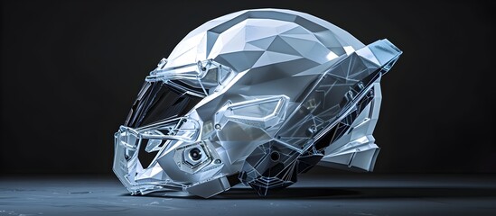 Hyperrealistic Clear Plastic Football Helmet with Polygonal Shapes, To showcase the innovative and advanced design of a football helmet, suitable for