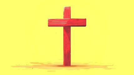 Vibrant Red cross against a yellow backdrop. Concept of faith, Christian symbol, spirituality, religious emblem, belief, and religious icon.