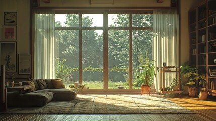 Living Room With Sliding Doors On Window