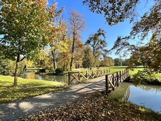 small wooden bridge in the castle park Kravare