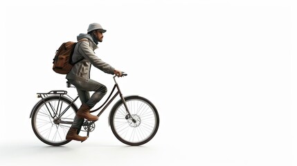 Man Riding A Bike Isolated On White