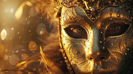 Mask Carnival Venice Masquerade Venetian Party Background Theater Purim Costume Italy. Venice Carneval Mask Golden Mardi Carnival Gras Feather Ball Gold Venezia Design Holiday Celebration Face Dark