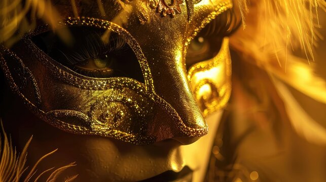 Mask Carnival Venice Masquerade Venetian Party Background Theater Purim Costume Italy. Venice Carneval Mask Golden Mardi Carnival Gras Feather Ball Gold Venezia Design Holiday Celebration Face Dark