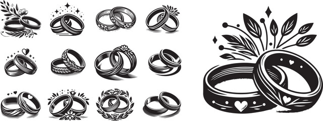 wedding rings collection, marriage attribute set