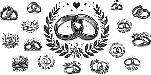 marriage atributs wedding rings set with floral ornametns