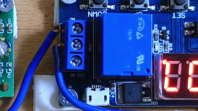 electronic equipment modules and control boards included, camera in motion close-up