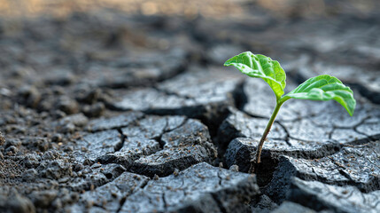 world earth day concept, a plant growing in cracked earth soil,  Symbol of spring and ecology concept