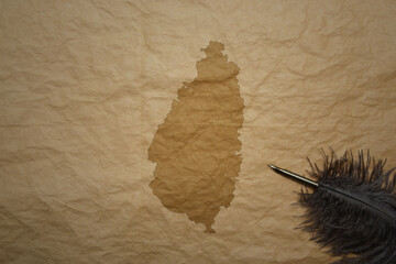 map of saint lucia on a old paper background with old pen