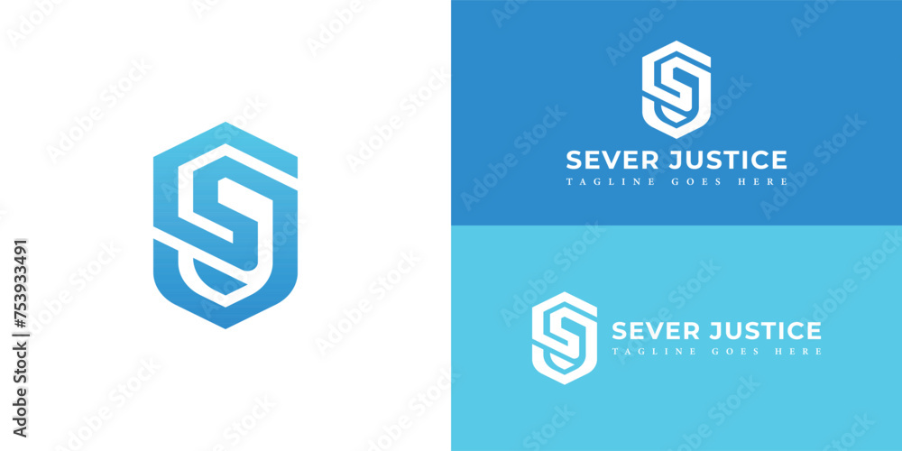 Poster abstract initial letter sj or js logo in blue color isolated in multiple backgrounds applied for sec
