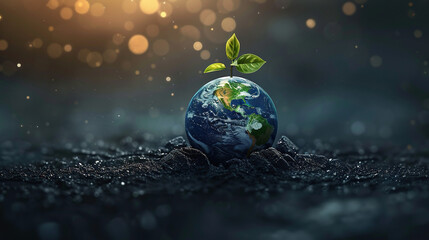 World environment day concept: earth day , 22 april , globe of earth with emerging plant , grow trees concept  - obrazy, fototapety, plakaty