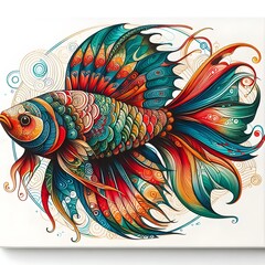 Beautiful colorful fish with floral ornaments. Vector illustration.
