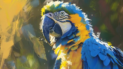 Blue and yellow macaw in the sun.