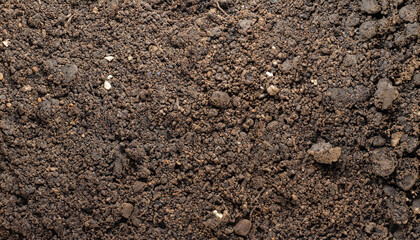 Prepare the soil for planting. Organic fertilizer and soil texture background. top view.