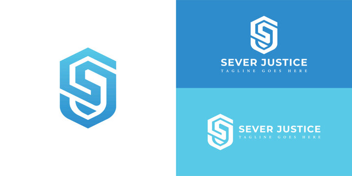 Abstract initial letter SJ or JS logo in blue color isolated in multiple backgrounds applied for security monitoring company logo also suitable for the brands or companies have initial name JS or SJ.