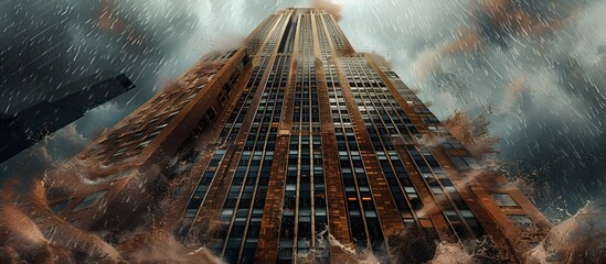 Empire State Building in Intense Storm A Photorealistic Depiction of Strength and Resilience, This image can be used to convey a sense of strength
