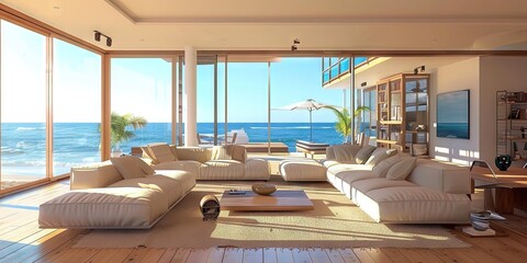 Fototapeta na wymiar Living room interior of a vacation beach house