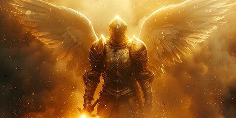 Defender Against Impure Forces: Ascending with the Mighty Archangel Michael and His Sword of Protection. Concept Reclaiming personal power, Spiritual guidance, Archangel Michael, Protection