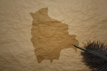 map of bolivia on a old paper background with old pen