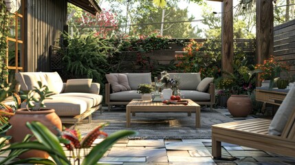 Outdoor Seating Furniture In Patio By Contemporary House