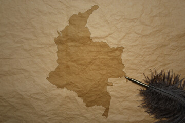 map of colombia on a old paper background with old pen