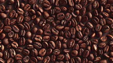 Coffee beans seamless pattern, vector background. Repeated dark brown texture for cafe menu, shop wrapping paper. - obrazy, fototapety, plakaty