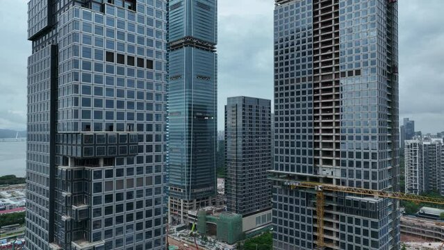  Aerial footage of downtown landscape in shenzhen city, China