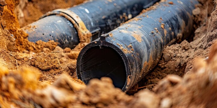 PVP pipes being buried in the dirt for a new home build with plumbing