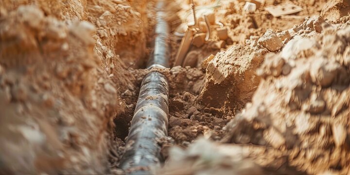 PVP pipes being buried in the dirt for a new home build with plumbing